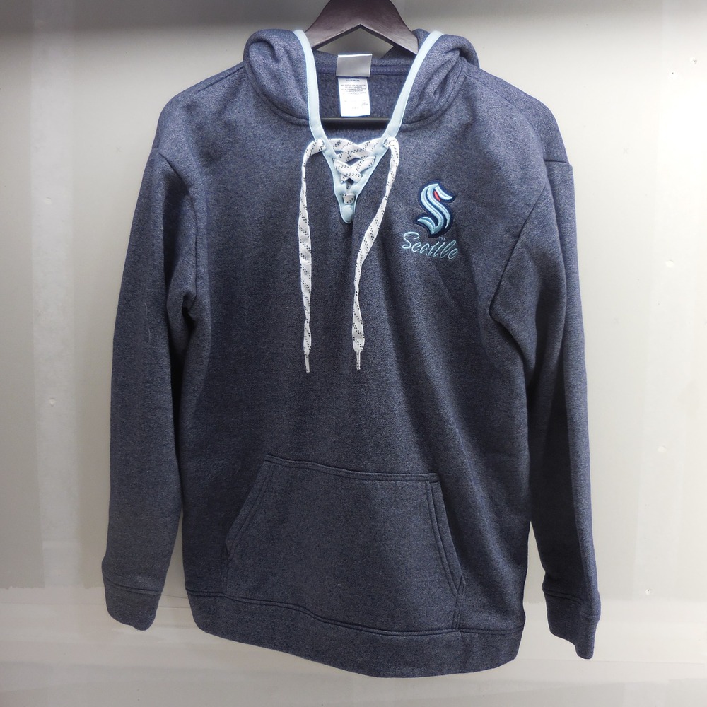 NHL Seattle Kraken Lace Up Hoodie Mens Medium Navy Blue Fleece Sweatshirt NHL
